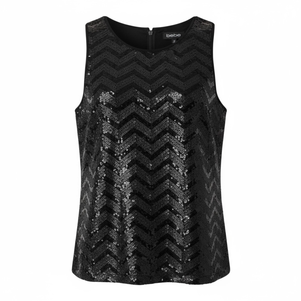 Bebe Black and Dark Grey Sequin Sleeveless Top Size Small